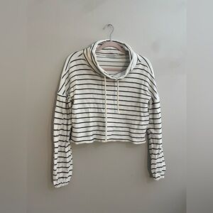 Paper Crane Cowl Neck White and Black Striped Cropped Sweater